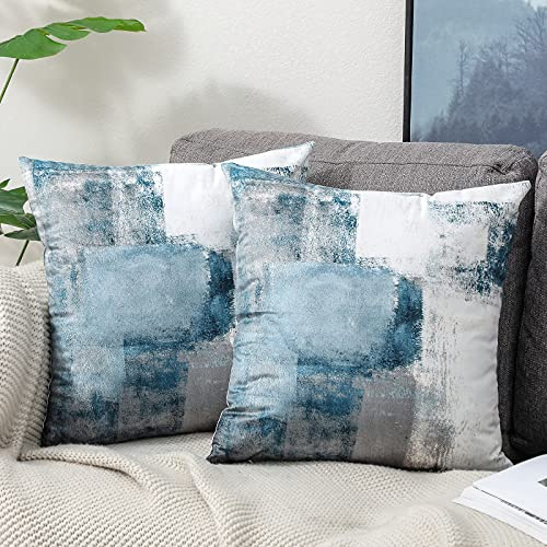 OYIMUA Deko Kissenbezug 40x40 2er Set Samt Kissenbezüge Blau Couch Landhausstil Kissenhülle Aesthetic Dekokissen Kuschelkissen Quadratisch Sofakissen Couchkissen Outdoor Kissen Zierkissen