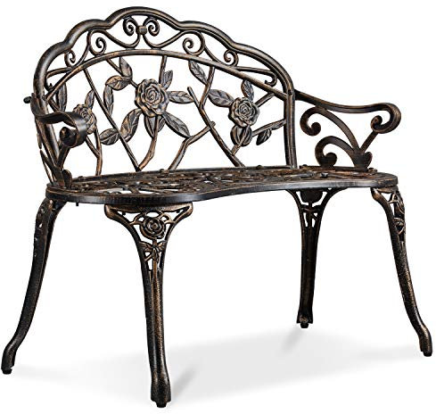 Yaheetech Gartenbank Bronze Parkbank Wetterfester Parkbank Balkonbank mit Rücklehne 2-Sitzer Gartenmöbel für Terrase, Balkon, Garten