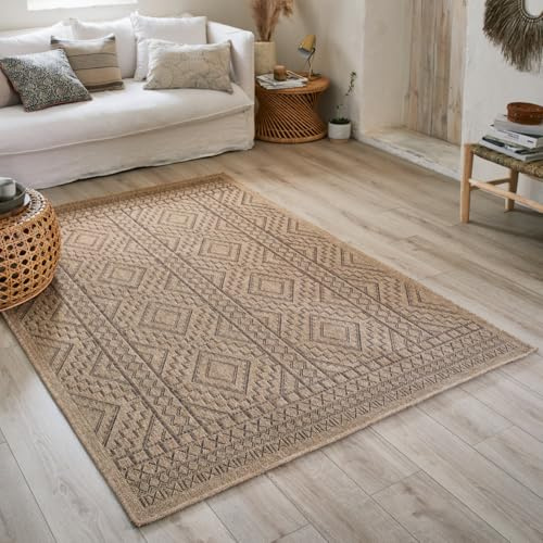 Nazar Tapis Nature, Naturel Boheme, Aspect Jute, Salon, Chambre, Couloirs, Extérieur, Couleur Naturelle (50 x 80 cm, 8729 Marron)