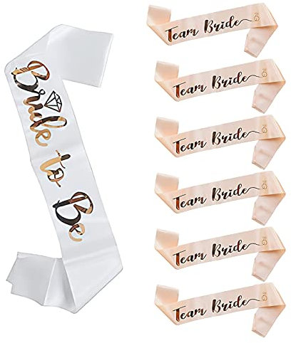 Team Bride Décoration de mariée, 1 White Bride to Be et 6 Team Bride Sash avec rose brillante pour enterrement de vie de jeune fille | Bachelorette Party