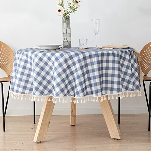 Ricemru Kariert Tischdecke Rund Blau Weiß 120 Abwaschbar Tischdecken Wasserabweisend TPU Fleckschutz Gartentischdecke Elegant Tischtuch Tischwäsche Balkon Draussen