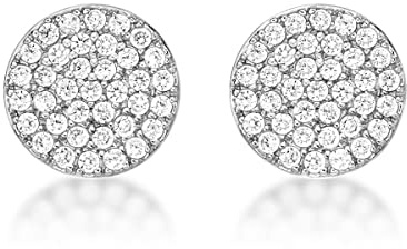 Diamond Treats Funkelnde Scheiben-Ohrringe mit Cubic Zirkonia Steinen in 925 Sterling Silber, runde Silberohrringe für Damen und Mädchen, süße Ohrstecker Silber 925