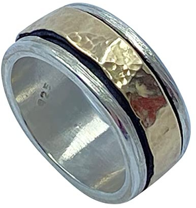 Drehring Silber mit gehämmertem Außenring 333 Gold RingSize 53 (16.9)