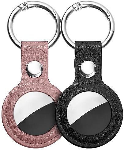 Ainiv Schutzhülle für AirTag, 2 Stück Leder Keyring Schutzhülle Kompatibel mit AirTags, Tragbar Keyring Abdeckung für AirTags, Hülle für Apple AirTag, Leder Hülle Schlüsselanhänger Case