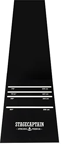 Stagecaptain DM-300 Dart-Bodenschutzmatte - Undurchdringbar für Steel Dart-Pfeile - Mit aufgedruckten Abwurflinien - Schwerer Dartteppich aus Gummi - rutschfest - Länge: 3 m - Schwarz