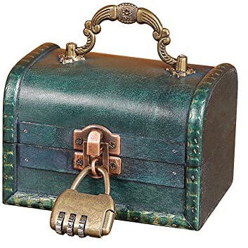 BYNYXI Baúl del tesoro de madera, retro, cofre del tesoro, joyas, piratas, con candado, pequeñas cajas de madera, decoración vintage, caja de madera con tapa, caja de almacenamiento para niños