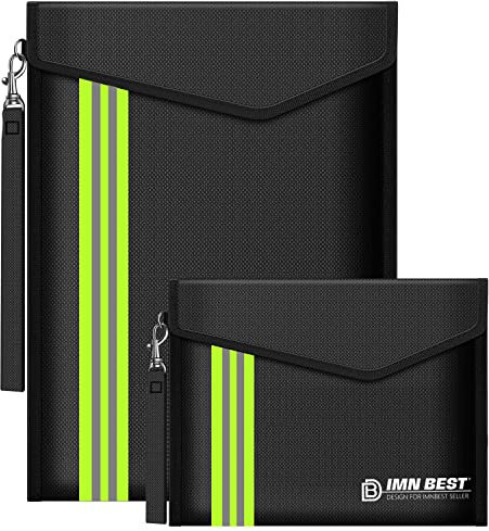 ImnBest 2 Stück Feuerfeste und wasserdichte Tasche,Feuerfeste Brieftasche Aktentasche für A4 Dokumentetasches, Passport Geld Wertsachen. (Schwarz 2)