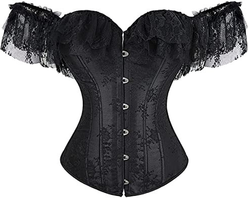 Kelvry Dam sexig baskisk axellös snörning benad bustier överbyst korsett toppar med långärmad ärm, Kort-svart-2, 48/50 SE