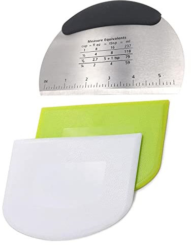 CHAMEEN 3 Piece Dough Card Set 1 Piece Dough Cutter Stainless Steel Dough Scraper + 2 Pieces Plastic Dough Scraper Card Cake Card for Fondant Bread Dough Cake Chocolate