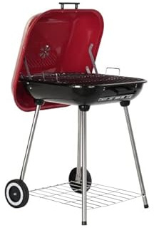 Barbacoa Cuadrada con Tapa y gestion del Calor de Acero Negro y Rojo con Ruedas 120X65X89 cm Sofa