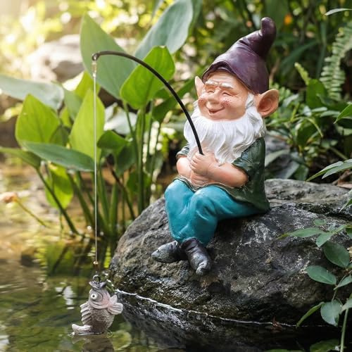 Gartenzwerge, Outdoor-Statue, Zwergen-Dekorationen für Hof, 24,6 cm, Angelzwerg, Statue für den Außenbereich, Gartendekoration, Angelkerl für Wasserfälle oder Koi-Teich-Dekoration, Geschenke für