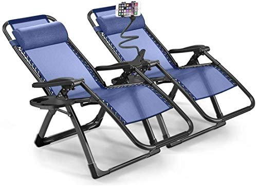 Leichter Stuhl, Sonnenliege, 2er-Set, für Garten, Lounge, Liegestuhl im Freien, mit Getränkehalter-Tabletts für Terrasse, Strand, Rasen, Camping, Pool (Farbe: Blau) Present