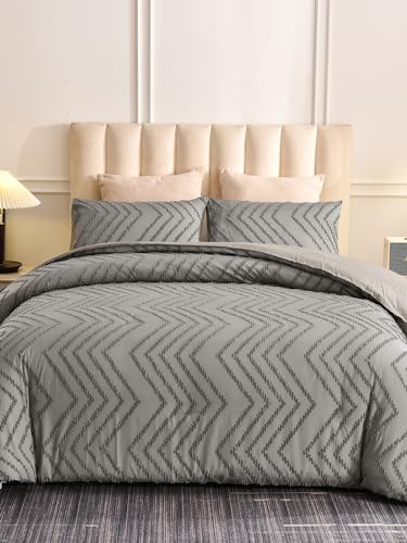 Delien Bettwäsche 135x200 2teilig Einfarbig Microfaser Bettwäsche-Set Getuftet Boho Geometrische Bettwäsche Grau Modern schick 1 Bettbezug und 1 Kissenbezug 80x80cm
