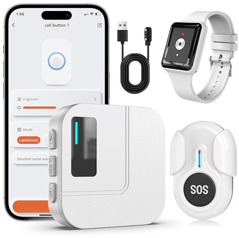 DAYTECH Smart Wrist Personal Alarm for Elderly, Wireless Panic Button Linked To Phone, Call Button for Elderly, 1* Wrist Button, 1*Call Button, 1*WIFI Receiver Supports Tuya 2.4GHz Wi-Fi