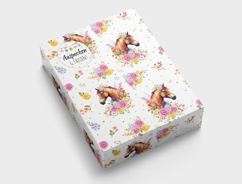 Geschenkpapier für Mädchen Pferd Geschenkverpackung für kleine Geschenke Kindergeburtstag Mitgebsel Gastgeschenke verpacken Kindermotiv (6 Bögen in DIN A3 + 6 Aufkleber + 25 Verschlusspunkte)