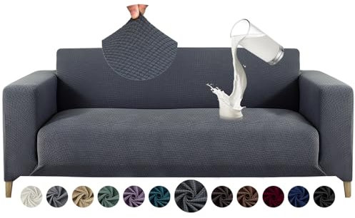 Alishomtll Sofa Überzug 3 Sitzer Stretch Sofabezug Universal Wasserabweisend Couch Überzug Sofaüberwürfe Elastische Jacquard Couchbezug rutschfest Sofaschoner für Hunde Katzen (185-230cm, Dunkelgrau)