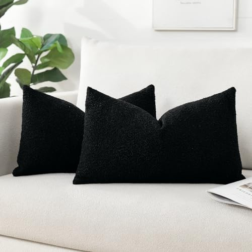 Artscope 2er Set Boucle-Kissenbezügen Wurfkissenbezug Moderne Dekokissen Kissenhülle Set Kissen Fall für Sofa Auto Schlafzimmer Zuhause Dekor 40x60cm, Schwarz