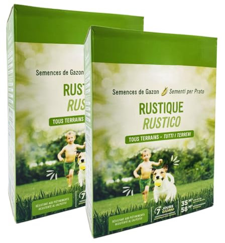 Virsus Semi per Prato RUSTICO ST35, 2 Confezioni da 875gr, germinazione rapida in 7 Giorni, semina con poca acqua, calpestabile, adatto a tutti i tipi di terreni (70m²)