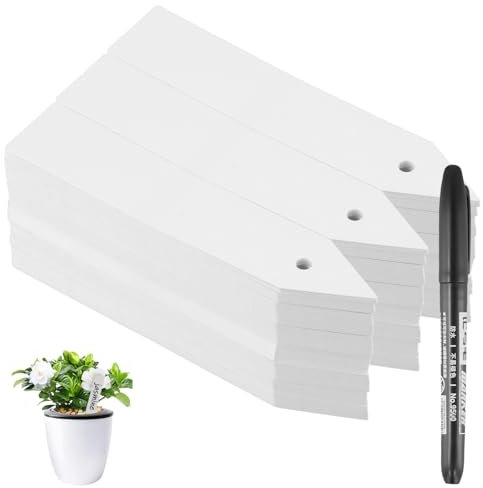 Granvoo 300 Pezzi Etichette per Piante, 10 x 2 cm Marcatori per Piante Etichette in Plastica, Etichette di Piante Etichette da Giardino Impermeabili, Bianco Cartellini per Piante con Penna