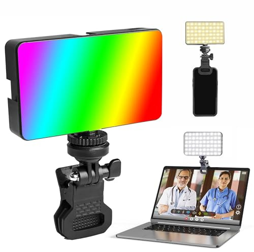 Zomei RGB Fill Light,High Power Rechargeable Clip Video Conference Fill Light with Front & Back Clip, Adjusted 3 Light Modes for Phone, iPhone, Android, Tablet, Laptop, for Vlog,TikTok,Makeup,Selfie