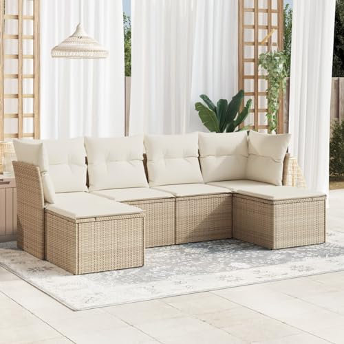 SECOLI Gartenmöbel-Set, Balkonmöbel aus PE-Polyrattan, Terrassenmöbel, Ecksofa Garten Balkonlounge Polyrattan Lounge Gartenlounge Terrassenmöbel Beige 6-tlg-Type-332