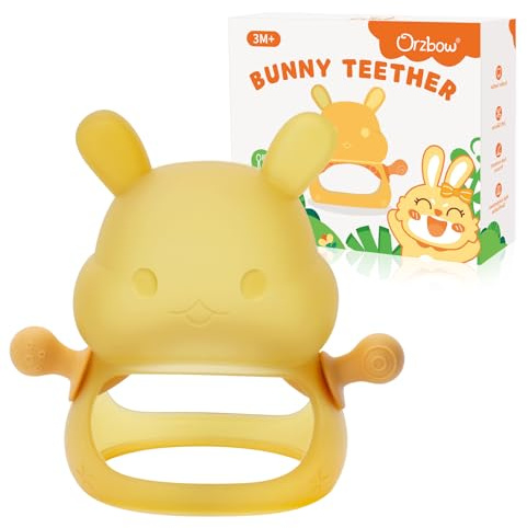 Orzbow Beißring Baby Spielzeug ab 3 6 9 Monate, Silikon Zahnungshilfe Baby Mitabnehmbarem Handgriff, Leicht Greifen & Reinigen, Beißspielzeug für Saugbedürfnisse, Schmerzlindernd, Nanosilber