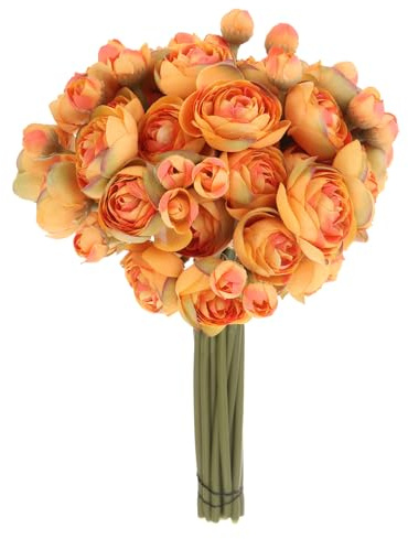 QUARKZMAN Fiori Artificiali di Ranuncolo, 18pz Bouquet di Fiori in Seta Finta Arancia per Bouquet Fai Da Te Casa Matrimonio Centrotavola Fiori Decorazioni Floreali all'Aperto