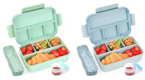 Bugucat Brotdose mit Fächern 1300ML 2 PCS,Lunchbox Kinder Auslaufsicher mit Fächern,Lunch Box Bento Box mit Fächern für Kinder und Erwachsene