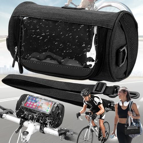 dcas Wasserdicht Lenkertasche Fahrrad, Fahrradtasche Vorne Lenker, Abnehmbarer Schultergurt Lenkertasche Fahrrad, Fahrradtasche Touchscreen Mit Regenschutz (8,6 x 4,7 x 4,7 Zoll)