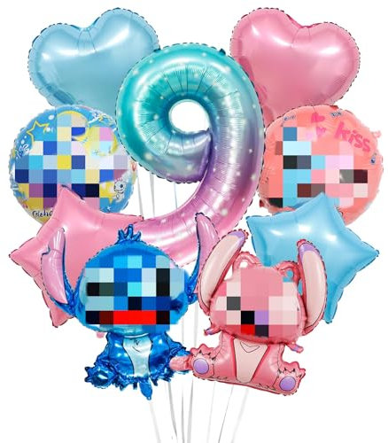 Heartsking Cartoon Geburtstagsdeko 9 Jahre, Kindergeburtstag Deko Karikatur Luftballons Geburtstag Set, Kindergeburtstag Folienballon, Geburtstag Party Deko für Junge und Mädchen