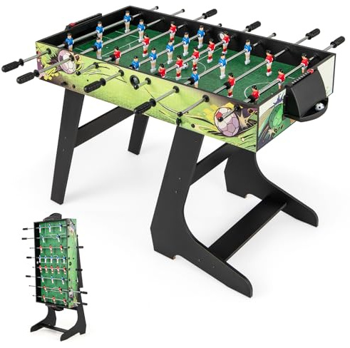 COSTWAY Folding Football Table, 49 Inch Free Standing Foosball Soccer Game with 2 Footballs, 26 Players, Indoor Recreational Games for Kids, Adults, Family