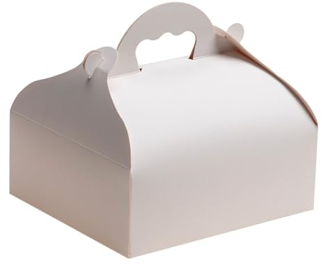 dekora - Boîtes à Gâteaux avec Poignées - Dimensions 16 x 18 x 7 cm - Boîtes de Boulangerie Résistantes - Faciles à Monter et Réutilisables - Carton Écologique en Fibre Végétale - 50 Boîtes Blanches