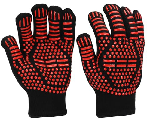 PATIKIL Grillhandschuhe, 2 Stück, 800 °C, hitzebeständige Ofenhandschuhe, Silikongriff, Küchenhandschuhe, Ofenhandschuhe für Smoker, Backen, Kochen, Grillen, groß, Rot