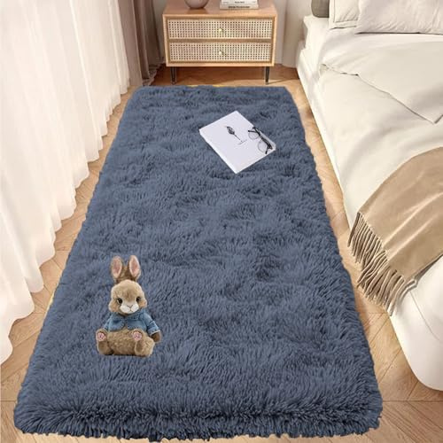 GOUTUI Flauschiger Teppich 50 x 180 cm Flauschig Felloptik Longhair Flauschiger Teppiche Wohnzimmer Deko Für Schlafzimmer Kinderzimmer Wohnzimmer, Grau