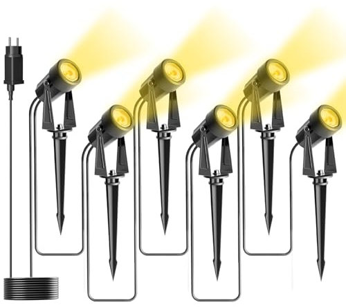 Bomcosy Juego De 6 LáMparas De JardíN De 3 W Con Estaca, Cc 12 V 20 M, Ip65, Resistente Al Agua, Foco Led De JardíN Con Enchufe, Luz Blanca CáLida, Foco De IluminacióN Para Exteriores