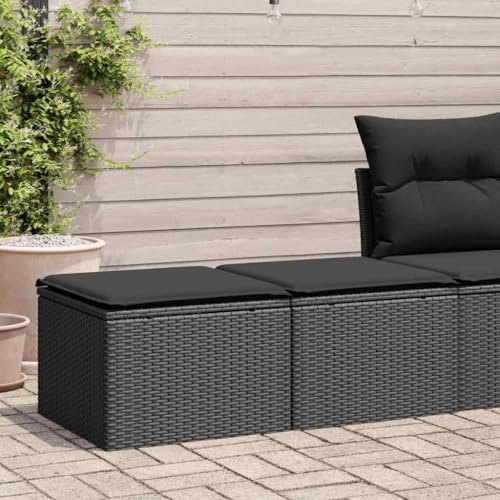 UJCHVHN Home Garden, 2-teiliges Gartensofa-Set mit Kissen, Polyrattan, Akazie, Schwarz