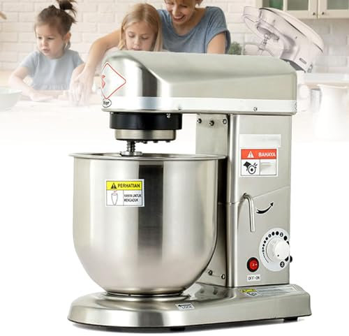BOOZXCV Electric Stand Mixer, 3-Speed Tilt-Head Food Mixer, Kitchen Commercial Standing Mixer with Dough Hook, Whisk, Beater & Mixing Bowl for Baking (Silver 7L)