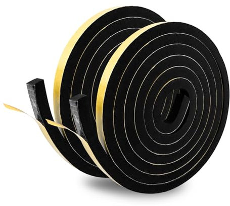 Maxentico 2 Piezas Cinta Selladora Espuma 2 m, Juego de Cinta de Espuma Adhesiva 7 mm (Ancho) x 2 mm (Grosor), Cinta de Sellado de Goma Autoadhesiva para Puertas y Ventanas, Aislante Acústico y Térmic