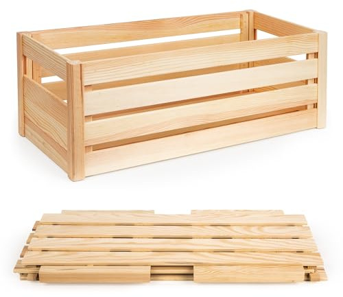 PINEEA Klappkiste aus Holz - Holzkiste Groß - Obstkiste Holz – Dekokiste 53x28x21,5 Werkzeuglose Montage – Platzsparend - Ideal für Transport und Lagerung - Mit Tragegriffen für Tragen