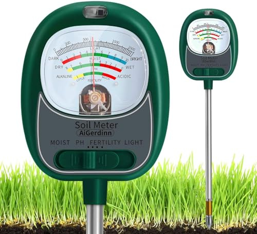 AiGerdinn Tester del suolo, misuratore di umidità del suolo, pH metro del suolo, luce solare, fertilità per giardinaggio, quadrante grande, misuratore di pH del suolo per piante per interni ed esterni