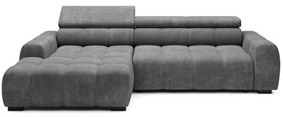 DomiMeble DomoHome Ecksofa OMBO – Modernes stilvolles Eckcouch, Verstellbarer Sitz, Ohne Schlaffunktion, Hochwertiger Eden-Stoff, Linkes Layout, Maße: 285x168x97 cm, Farbe: HELLGRAFIT