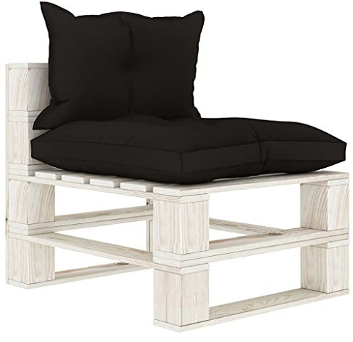 Xichuzi Garten-Paletten-Mittelsofa mit schwarzem Kissen, Balkonmöbel, Balkon Möbel, Kleines Sofa, Gartenlounge, Gartenmöbel, Balkon Sofa, Terrassen Sofa, Holz