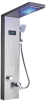 Pomme de Douche Thermostatic Douche mélangeur de Douche robinets, mélangeur Tap Panneau de Douche de Salle de Bain Noir, Colonne de Douche à LED avec Affichage numérique (Noir 8009 1) (Noir 8011 1)