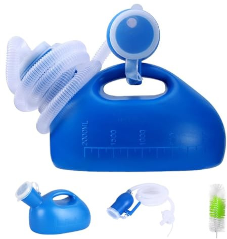 Urinarios portátiles for hombres, colector de orina reutilizable a prueba de derrames, contenedor de orina de 2000 ml de espesor con tapa con tubo de 1,6 m for camping, coche, cama de viaje, dispositi