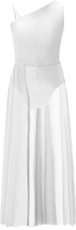iEFiEL Mädchen Glitzer Ballettkleid Ärmellose Eiskunstlauf Kleid Kinder Lyrischer Tanzkleid mit Strasss Ballett Walzer Tango Salsa Rumba tanzbody Trikots Weiß 122-128