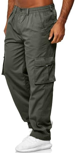 Cargo Trousers for Men UK, Stretchy Heavy Duty Pant with Semi Elasticated Band Work Utility & Safety Trousers Multi Pockets Scruffs Workwear Army Green M