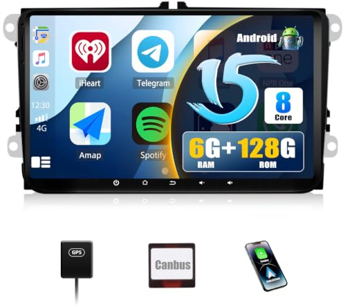 CAMECHO 6+128G 9 Zoll Autoradio Android 15 für Golf 5 6 VW Polo Touran Tiguan Passat B6 B7 Seat Skoda, 8-Kern Wireless Carplay Android Auto Bluetooth Radio mit WiFi GPS FM/RDS +Canbus