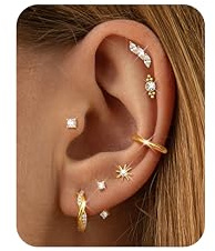 Dochais 7 Pares Pendientes Piercing Oreja Mujer Acero Quirurgico Hipoalergenico Pendientes Aro Pequeños Oro Piercings Oreja Cartilago Helix Conch Tragus Cartílago Piercing para Múltiples Mujer B