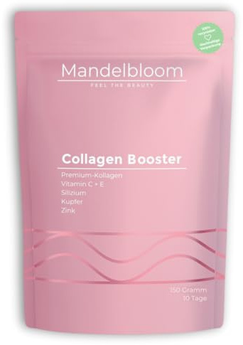 MANDELBLOOM Collagen-Booster [150g] • Premium Peptan® Kollagen • Vitamin C & E, Zink & Kupfer • Geschmacksneutral • Typ 1+3 Peptide • Hydrolysat • hohe Bioverfügbarkeit • Made in Germany