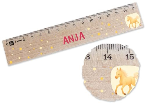 Holz Lineal 15cm - Pferde - Fohlen Lineale mit Name personalisiert Pferdeliebhaber Geschenk Schulkind I Schule Geschenke Einschulung I Schulanfänger I Schulbeginn - 15 cm - Holz